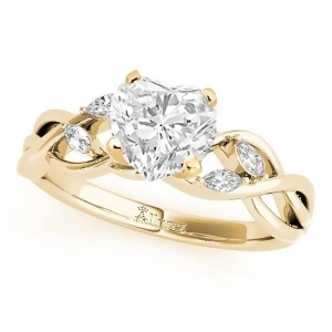 Twisted Heart Diamonds Vine Leaf Engagement Ring 14k Yellow Gold 1.50ct - All