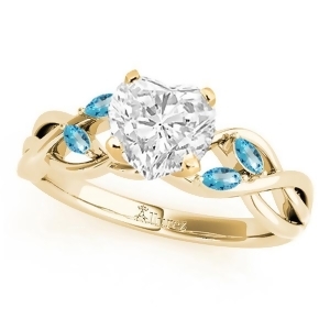 Twisted Heart Blue Topaz Vine Leaf Engagement Ring 14k Yellow Gold 1.50ct - All