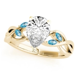 Twisted Pear Blue Topaz Vine Leaf Engagement Ring 14k Yellow Gold 1.00ct - All