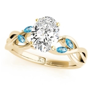 Twisted Oval Blue Topaz Vine Leaf Engagement Ring 14k Yellow Gold 1.50ct - All