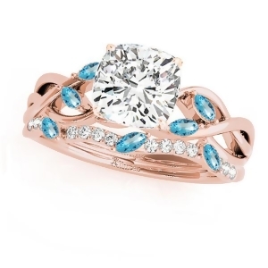 Twisted Cushion Blue Topazes and Diamonds Bridal Sets 14k Rose Gold 1.73ct - All