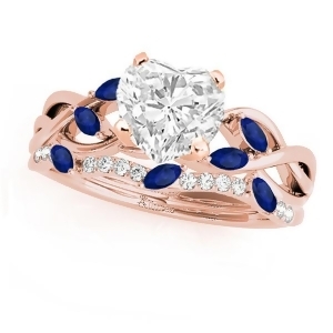 Twisted Heart Blue Sapphires and Diamonds Bridal Sets 14k Rose Gold 1.73ct - All