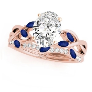 Twisted Oval Blue Sapphires and Diamonds Bridal Sets 14k Rose Gold 1.73ct - All