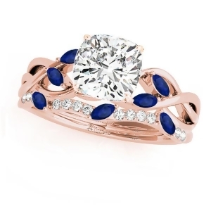 Twisted Cushion Blue Sapphires and Diamonds Bridal Sets 14k Rose Gold 1.73ct - All