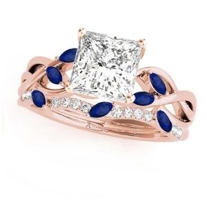 Twisted Princess Blue Sapphires and Diamonds Bridal Sets 14k Rose Gold 1.73ct - All