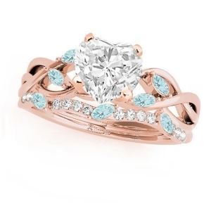 Twisted Heart Aquamarines and Diamonds Bridal Sets 14k Rose Gold 1.73ct - All