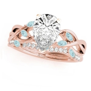 Twisted Pear Aquamarines and Diamonds Bridal Sets 14k Rose Gold 1.73ct - All