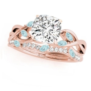 Twisted Cushion Aquamarines and Diamonds Bridal Sets 14k Rose Gold 1.73ct - All