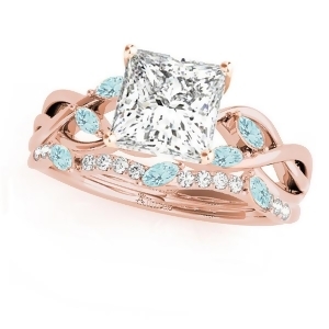Twisted Princess Aquamarines and Diamonds Bridal Sets 14k Rose Gold 1.73ct - All