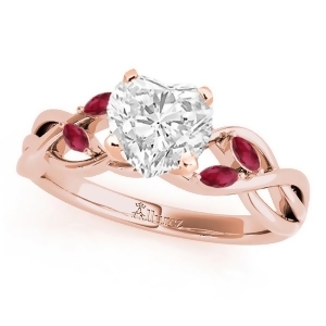 Twisted Heart Rubies Vine Leaf Engagement Ring 18k Rose Gold 1.50ct - All