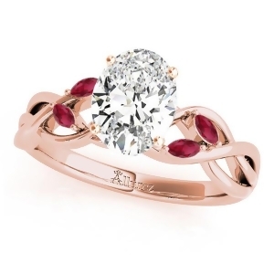 Twisted Oval Rubies Vine Leaf Engagement Ring 18k Rose Gold 1.50ct - All