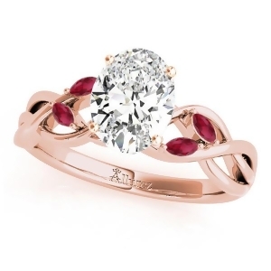Twisted Oval Rubies Vine Leaf Engagement Ring 18k Rose Gold 1.00ct - All