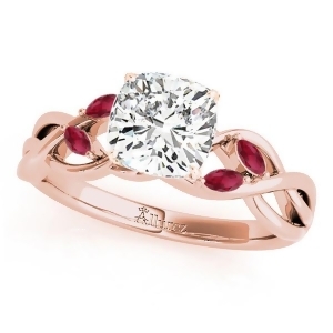 Twisted Cushion Rubies Vine Leaf Engagement Ring 18k Rose Gold 1.50ct - All