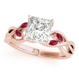 Twisted Princess Rubies Vine Leaf Engagement Ring 18k Rose Gold 1.50ct - All