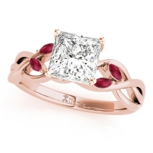 Twisted Princess Rubies Vine Leaf Engagement Ring 18k Rose Gold 1.00ct - All