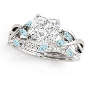 Twisted Heart Aquamarines and Diamonds Bridal Sets 14k White Gold 1.73ct - All
