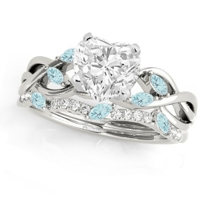 Twisted Heart Aquamarines and Diamonds Bridal Sets 14k White Gold 1.23ct - All
