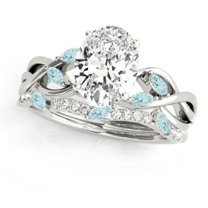 Twisted Oval Aquamarines and Diamonds Bridal Sets 14k White Gold 1.73ct - All