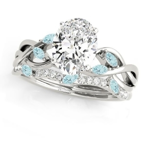 Twisted Oval Aquamarines and Diamonds Bridal Sets 14k White Gold 1.23ct - All