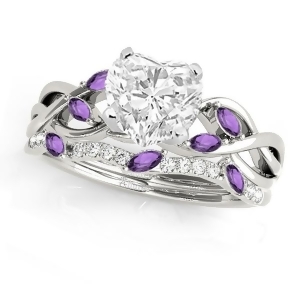 Twisted Heart Amethysts and Diamonds Bridal Sets 14k White Gold 1.73ct - All