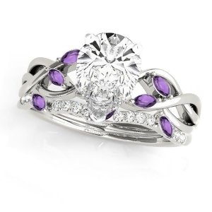 Twisted Pear Amethysts and Diamonds Bridal Sets 14k White Gold 1.73ct - All
