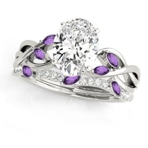 Twisted Oval Amethysts and Diamonds Bridal Sets 14k White Gold 1.73ct - All