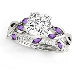 Twisted Cushion Amethysts and Diamonds Bridal Sets 14k White Gold 1.73ct - All