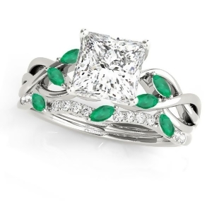 Twisted Princess Emeralds and Diamonds Bridal Sets 18k White Gold 1.73ct - All