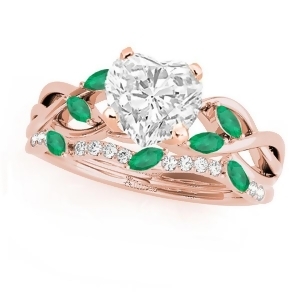 Twisted Heart Emeralds and Diamonds Bridal Sets 14k Rose Gold 1.73ct - All