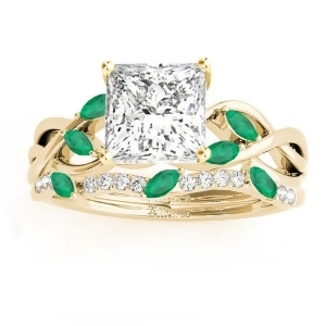 Twisted Princess Emeralds and Diamonds Bridal Sets 14k Yellow Gold 1.73ct - All