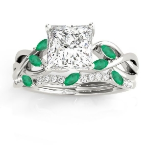 Twisted Princess Emeralds and Diamonds Bridal Sets 14k White Gold 1.73ct - All
