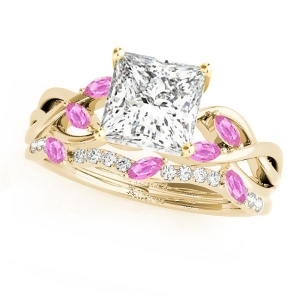 Twisted Princess Pink Sapphires and Diamonds Bridal Sets 18k Yellow Gold 1.73ct - All