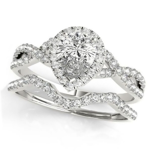 Twisted Pear Diamond Engagement Ring Bridal Set Palladium 1.07ct - All