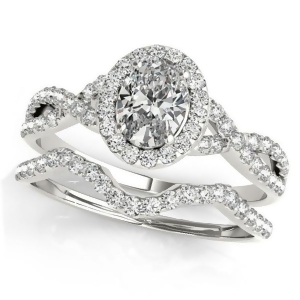 Twisted Oval Diamond Engagement Ring Bridal Set Palladium 1.57ct - All