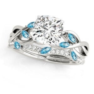 Twisted Cushion Blue Topazes and Diamonds Bridal Sets Platinum 1.73ct - All
