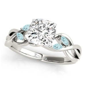 Cushion Aquamarines Vine Leaf Engagement Ring 14k White Gold 1.00ct - All