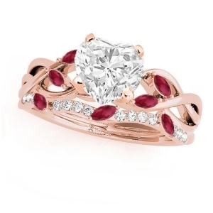 Twisted Heart Rubies and Diamonds Bridal Sets 14k Rose Gold 1.73ct - All