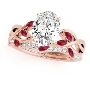 Twisted Oval Rubies and Diamonds Bridal Sets 14k Rose Gold 1.73ct - All