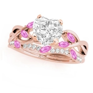 Twisted Heart Pink Sapphires and Diamonds Bridal Sets 14k Rose Gold 1.73ct - All