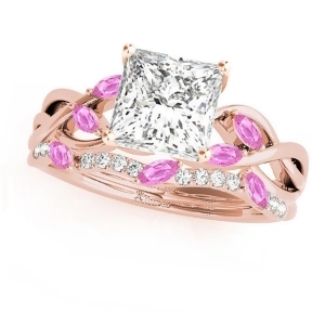 Twisted Princess Pink Sapphires and Diamonds Bridal Sets 14k Rose Gold 1.23ct - All