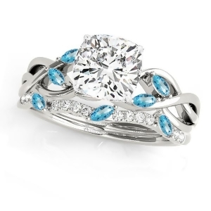 Twisted Cushion Blue Topazes and Diamonds Bridal Sets 14k White Gold 1.23ct - All