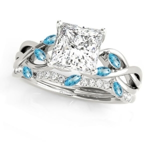 Twisted Princess Blue Topazes and Diamonds Bridal Sets 14k White Gold 1.73ct - All