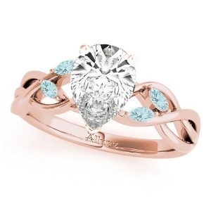 Twisted Pear Aquamarines Vine Leaf Engagement Ring 18k Rose Gold 1.00ct - All