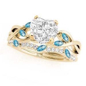 Twisted Heart Blue Topazes and Diamonds Bridal Sets 18k Yellow Gold 1.73ct - All