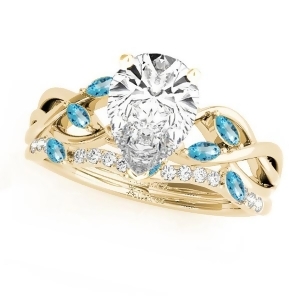 Twisted Pear Blue Topazes and Diamonds Bridal Sets 18k Yellow Gold 1.73ct - All
