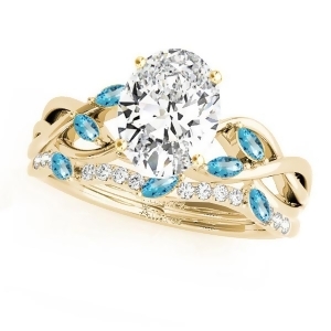 Twisted Oval Blue Topazes and Diamonds Bridal Sets 18k Yellow Gold 1.73ct - All