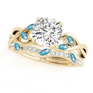 Twisted Cushion Blue Topazes and Diamonds Bridal Sets 18k Yellow Gold 1.73ct - All