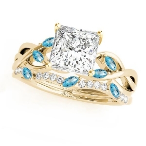 Twisted Princess Blue Topazes and Diamonds Bridal Sets 18k Yellow Gold 1.73ct - All