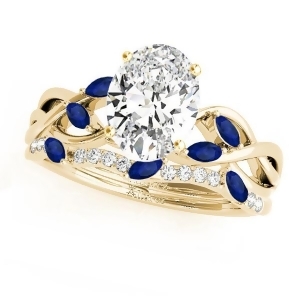 Twisted Oval Blue Sapphires and Diamonds Bridal Sets 18k Yellow Gold 1.73ct - All