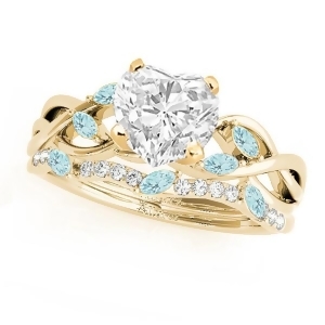 Twisted Heart Aquamarines and Diamonds Bridal Sets 18k Yellow Gold 1.23ct - All